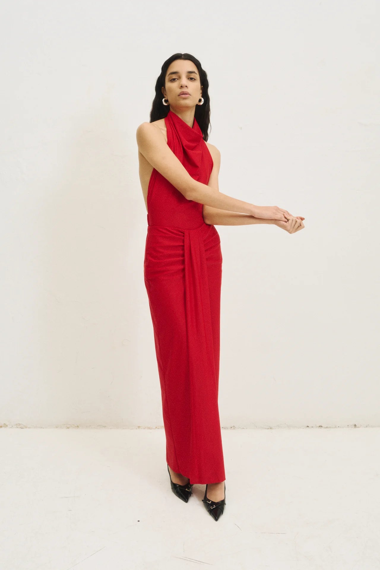 Mai Maxi Skirt in Red silk skirt lustrous