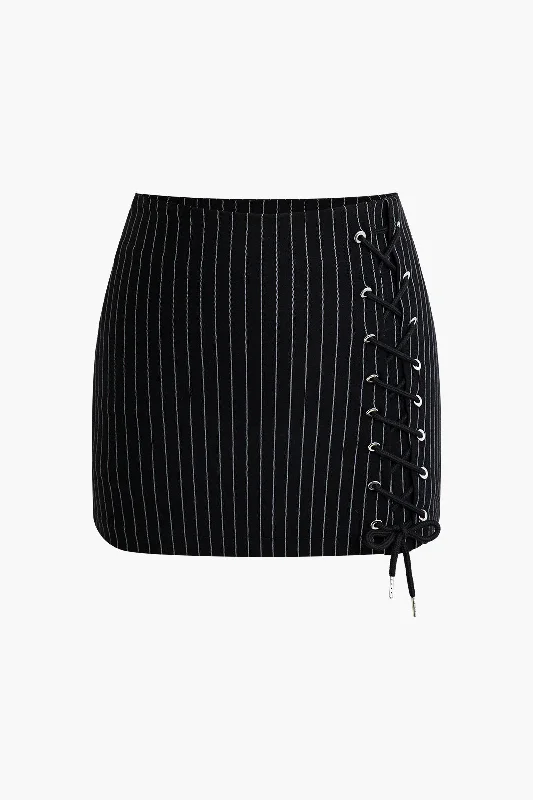 Stripe Print Tie Front Mini Skirt chiffon skirt lightweight