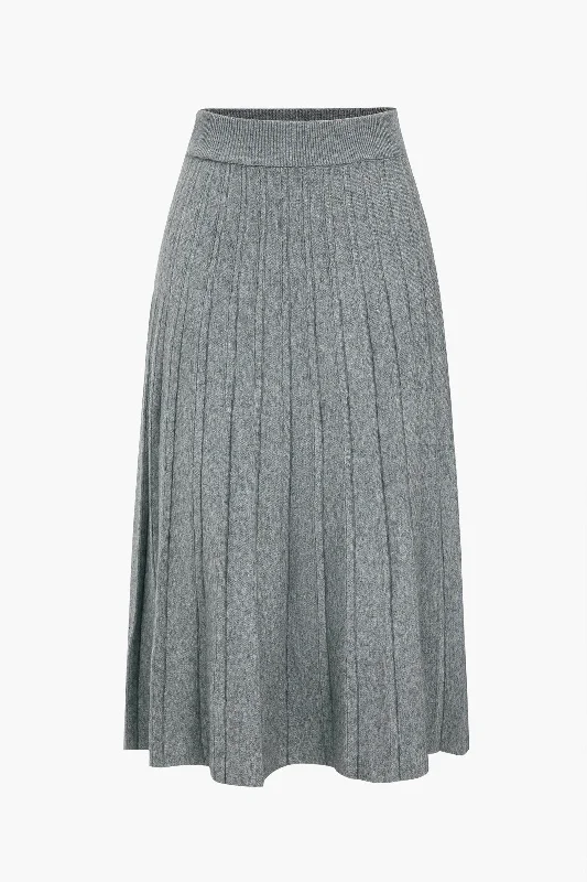 Solid Knit Pleated High Waist Skirt denim skirt durable