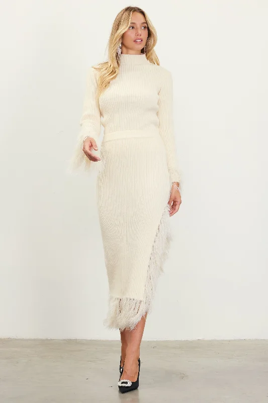 My Own Way Feather Skirt - Cream cashmere skirt plush