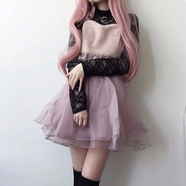 Net yarn Pompon skirt YV2434 elastic waist skirt
