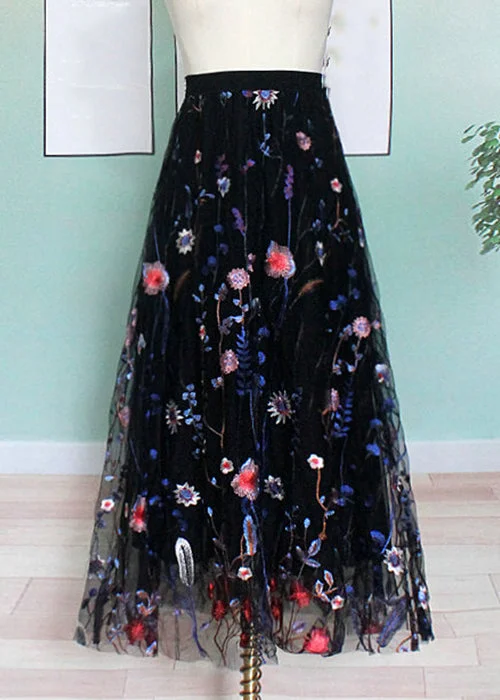 New Black Embroidered High Waist Tulle Skirt Summer wool skirt sturdy