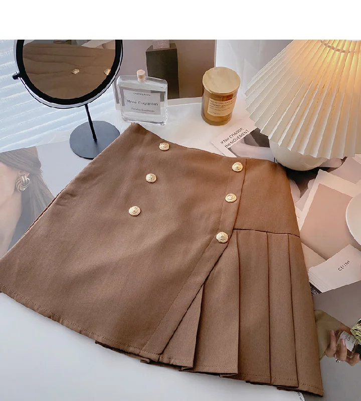 New design personalized double row button high waist A-line pleated skirt 5647 summer skirt style New design personalized double row button high waist A-line pleated skirt 5647 summer skirt style