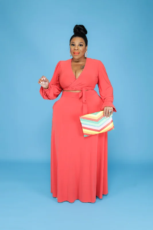 Orange Lashun Maxi Skirt Set chiffon skirt floaty