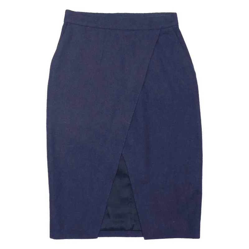 & OTHER STORIES Side Slit Midi Pencil Skirt Blue Womens UK 6 cotton skirt soft