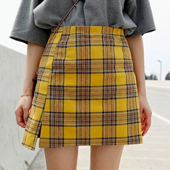 Plaid Check Mini Skirt linen skirt relaxed