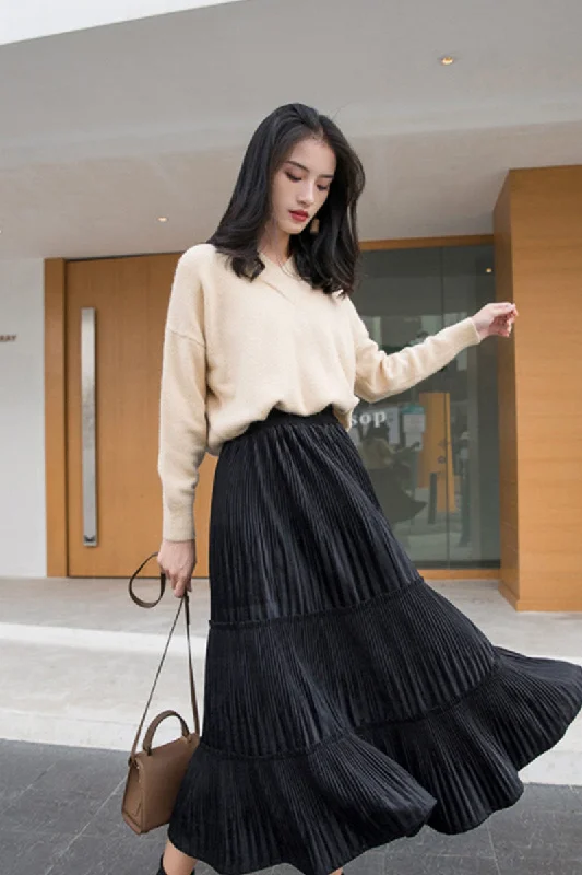 Pleuche Pleated Skirt summer skirt style