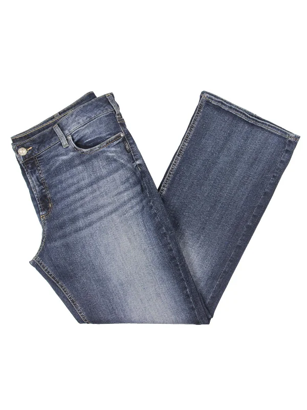 Plus Womens Mid Rise Medium Wash Bootcut Jeans Trendy Acid Wash Skinny Jeans