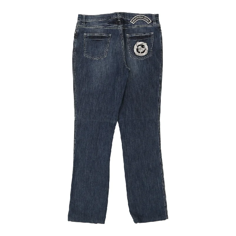 Popeye Moschino Jeans Embroidered Jeans - 33W UK 12 Blue Cotton Comfortable Distressed Straight-Leg Jeans