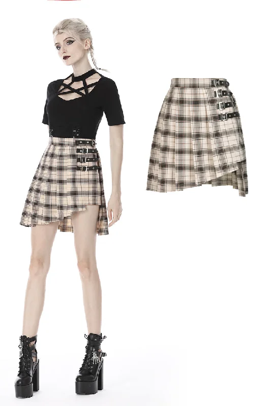 Punk checked asymmetrical pleated short skirt KW173 flowy skirt hem