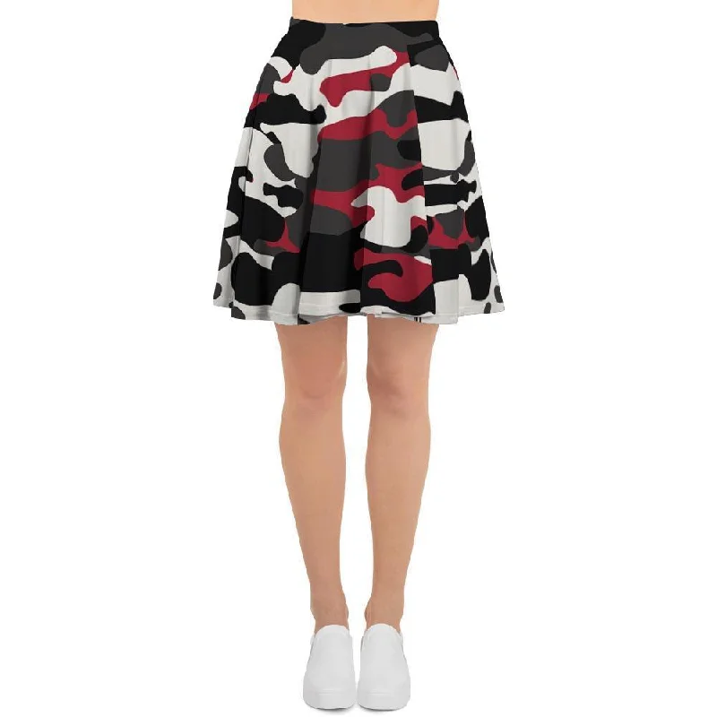 Red And Black Camouflage Print Women's Skirt tiered skirt playful