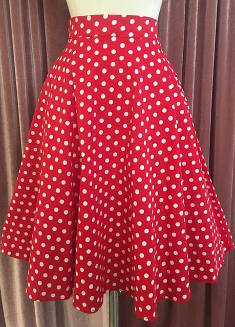 Retro Gal Polka Dot Swing Skirt in Red modal blend skirt