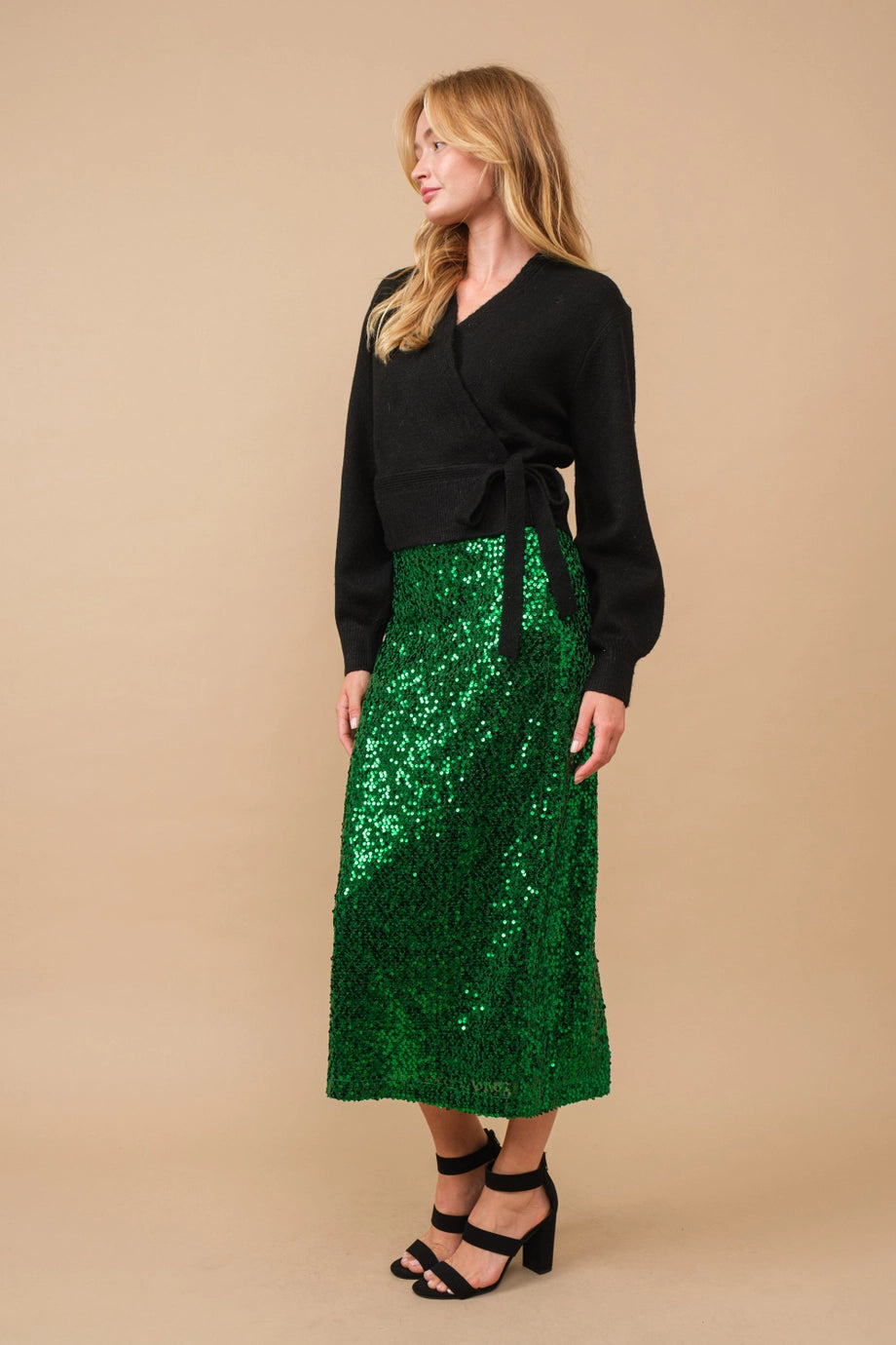 Sharon Sequin Midi Skirt cashmere skirt soft