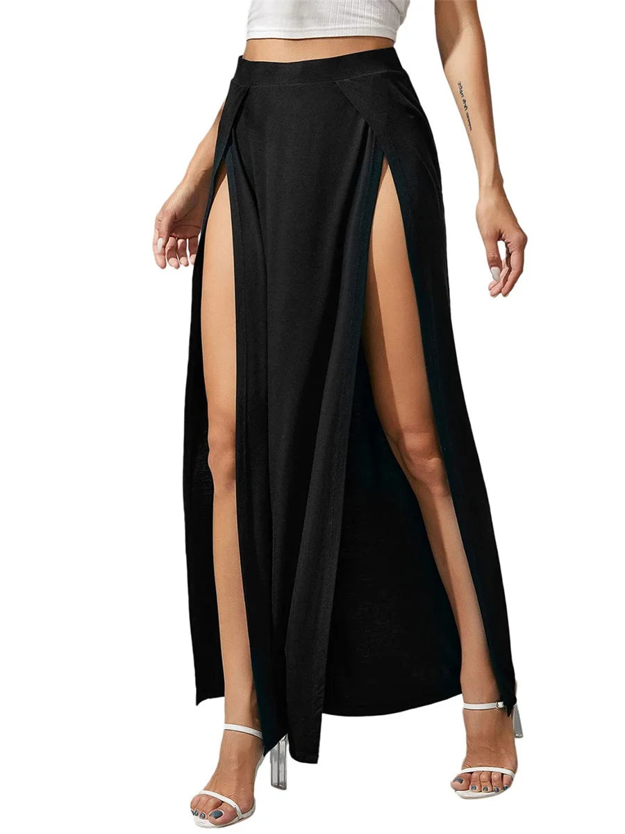 Side Split High Waisted Stretchy Ribbed Knit Bodycon Casual Party Skirt velvet skirt plush