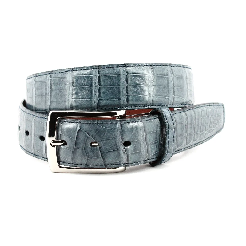 South American Caiman Belt in Blue Jean by Torino Leather Stylish Paperbag Waist Denim South American Caiman Belt in Blue Jean by Torino Leather Stylish Paperbag Waist Denim