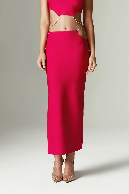 Star Cutout Rhinestone Skirt (Fuchsia) midi skirt versatile