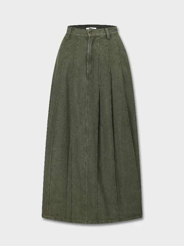 Stitched Pleated Skirt-Olive Green cashmere skirt plush