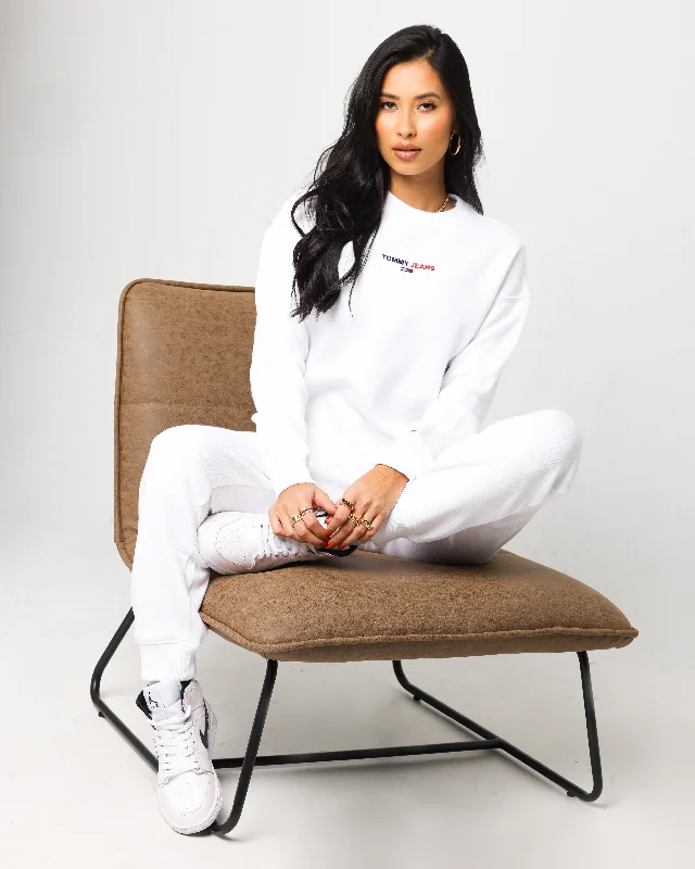Tommy Jeans Logo Crewneck White Fashionable Frayed Hem Denim