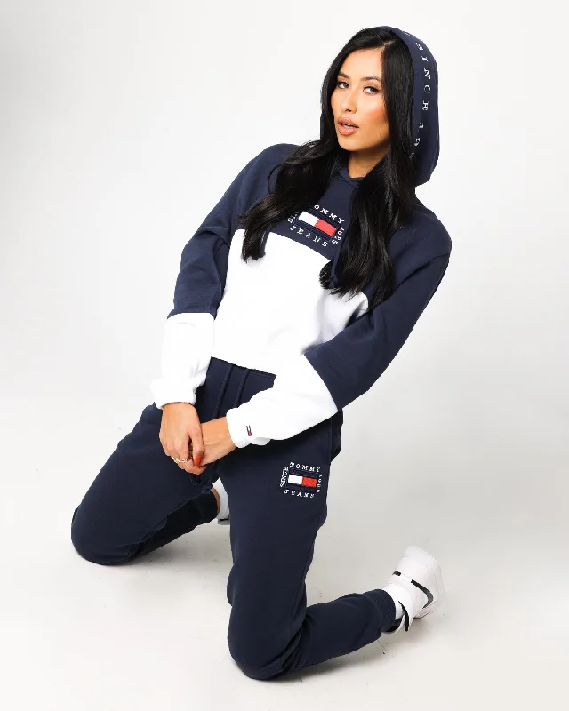 Tommy Jeans Women's Colour Blocked Cropped Hoodie White Comfortable Ankle Jeans