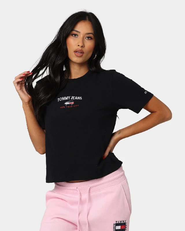 Tommy Jeans Women's Cropped Fit Logo T-Shirt Black Chic Double Waistband Jeans