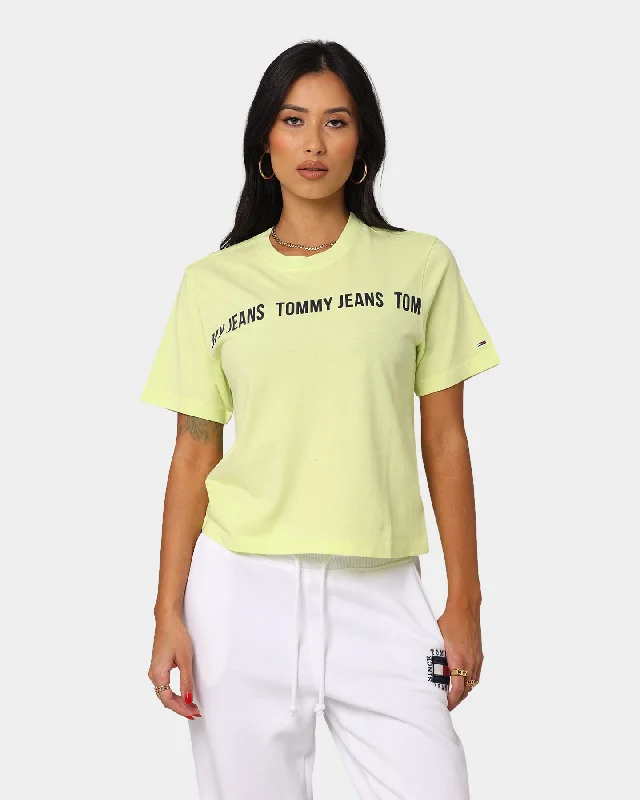 Tommy Jeans Women's Logo Tape Crop T-Shirt Faded Lime Comfortable Dark Wash Jeans