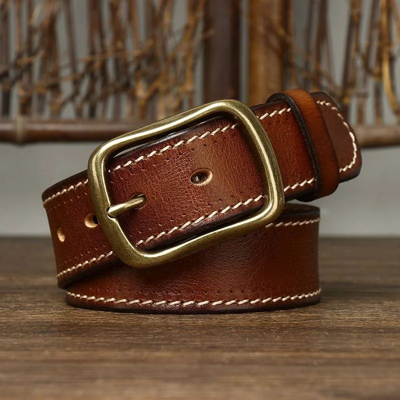 Vintage Fashion Double Stitching Men Jeans Belt Stylish Slim Fit Denim