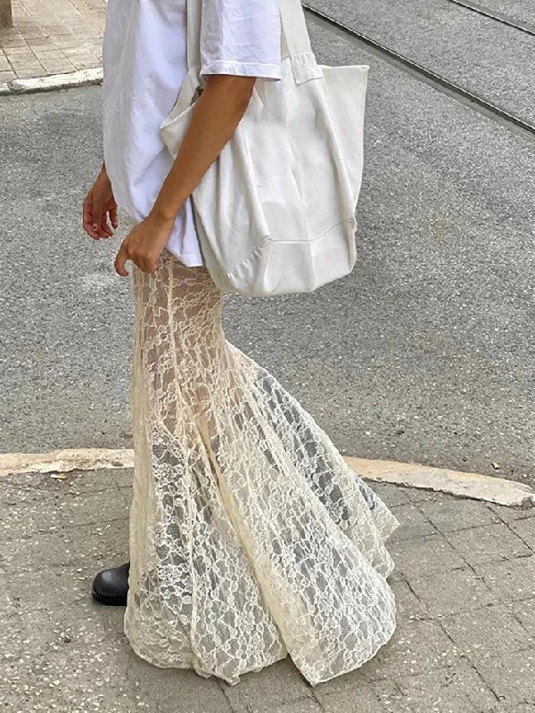 Vintage Lace A-Line Mermaid Skirt denim skirt casual