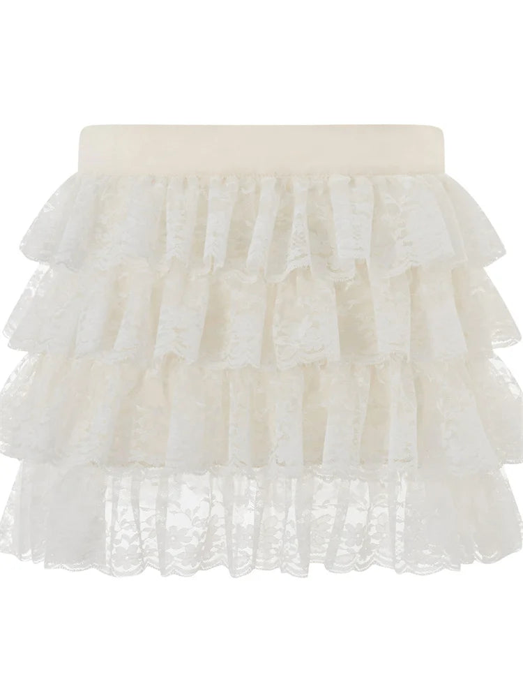 JuliaFashion - Vintage Short Mini Pleated Cute High Waist Solid Color Lace Ruffles Summer Party Cake Skirts wool skirt warm