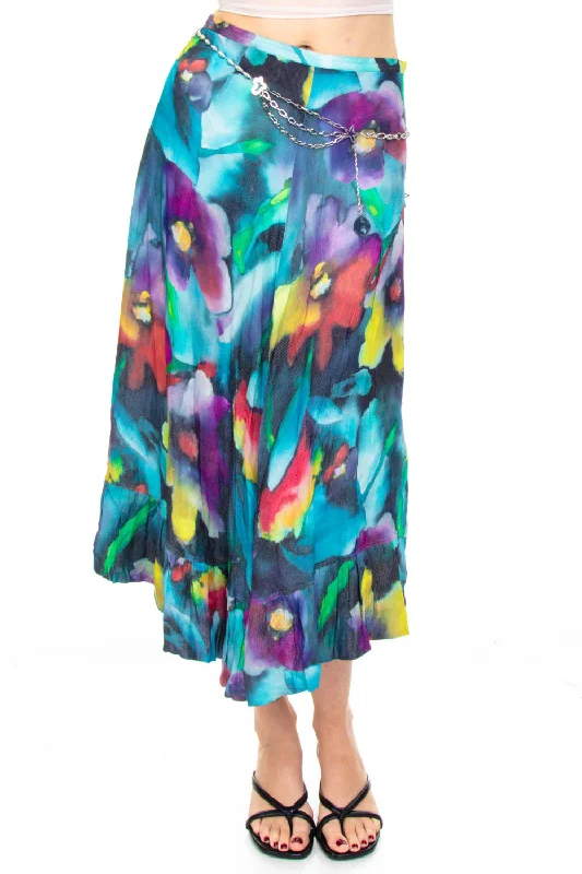 Vintage Y2K Trippy Painted Flower Maxi Skirt - S wool skirt warm