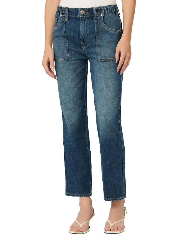 Womens High Rise Ankle Straight Leg Jeans Casual Distressed Denim Jeans