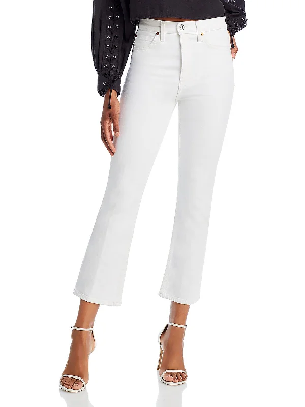 Womens High Rise Cropped Bootcut Jeans Comfortable Ankle Jeans