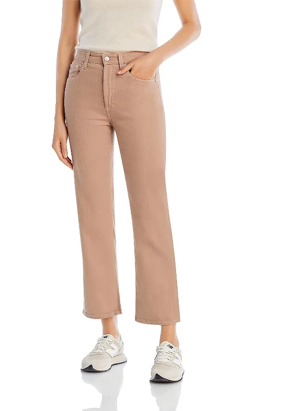 Womens High Rise Cropped Wide Leg Jeans Cozy Stretch High-Waist Jeans