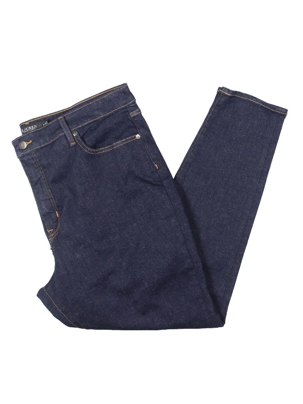 Womens High Rise Dark Wash Straight Leg Jeans Trendy Low-Rise Slim Jeans
