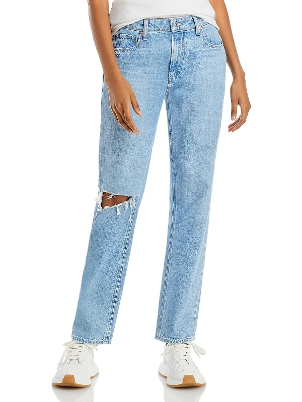 Womens High Rise Distressed Straight Leg Jeans Trendy Wide-Legged High-Waist Jeans