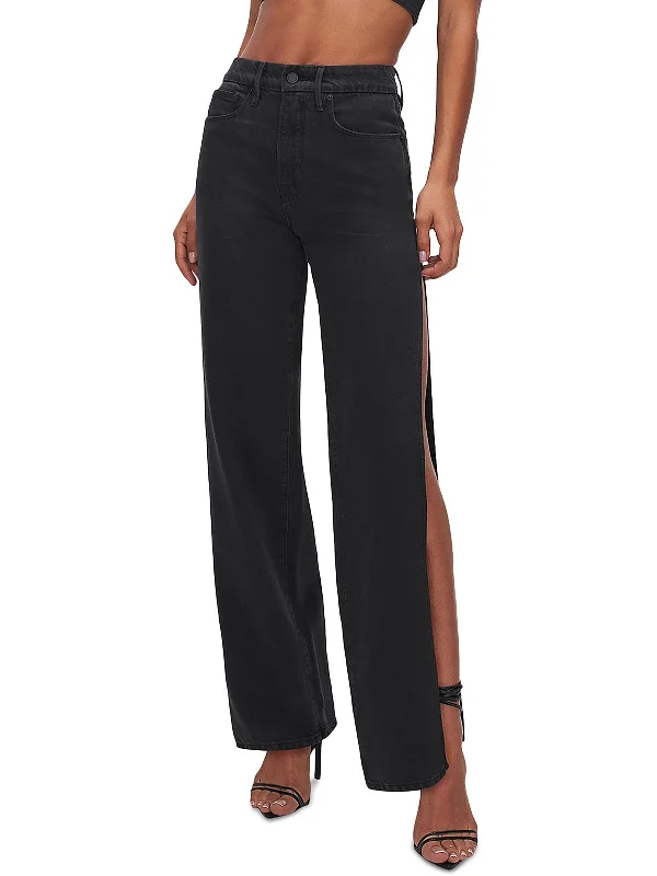 Womens High Rise Side Slit High-Waist Jeans Stylish High-Rise Mom Jeans