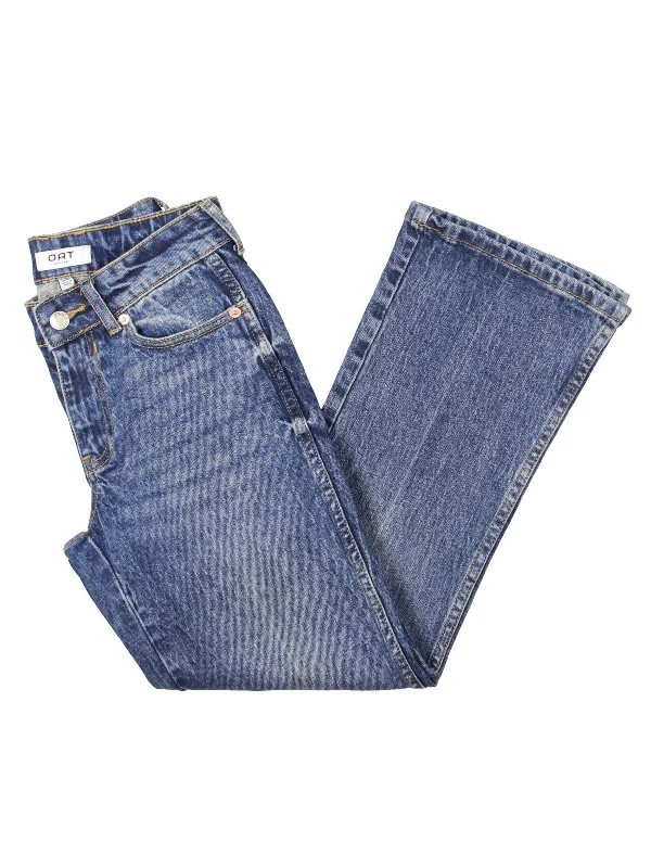 Womens High Rise Solid Bootcut Jeans Comfortable Drawstring Waist Jeans