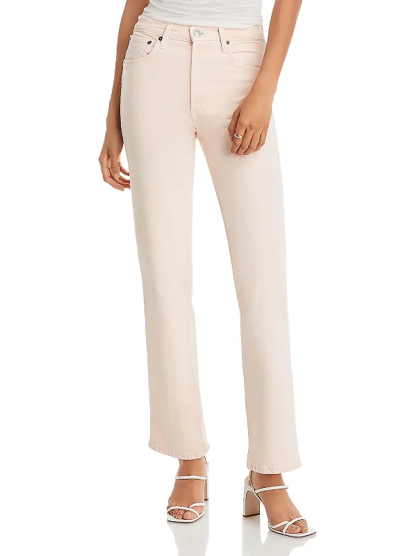 Womens High Rise Solid Straight Leg Jeans Comfortable Boyfriend Jeans