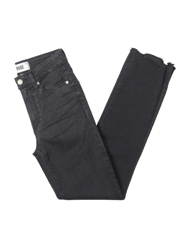 Womens Mid-Rise Raw Hem Straight Leg Jeans Comfortable Stretch Fit Jeans