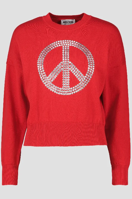 Women's Moschino Jeans Red Peace Sweater Elegant Skinny Leg Jeans