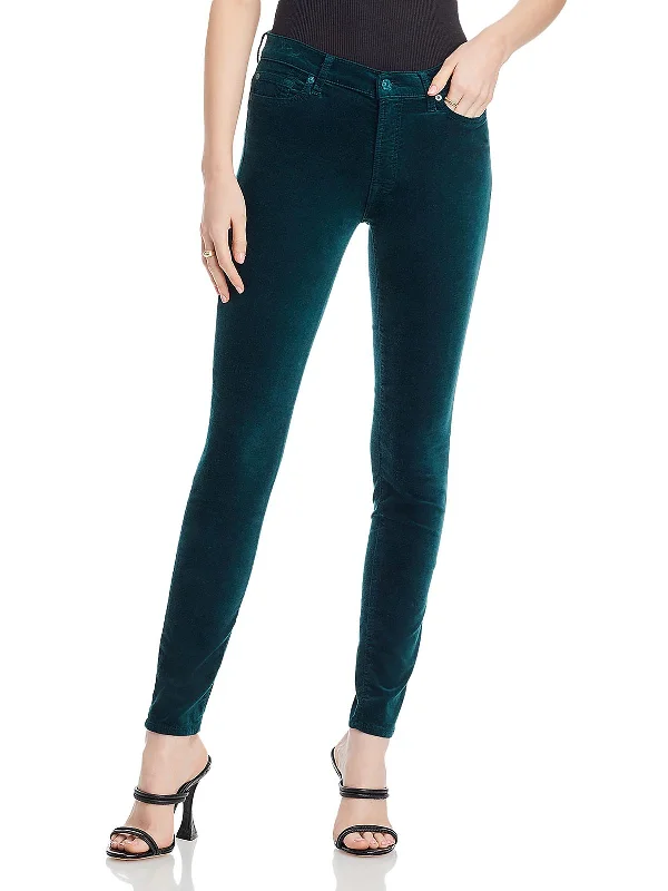 Womens Velvet High Rise Skinny Jeans Trendy Button-Up High-Waist Jeans