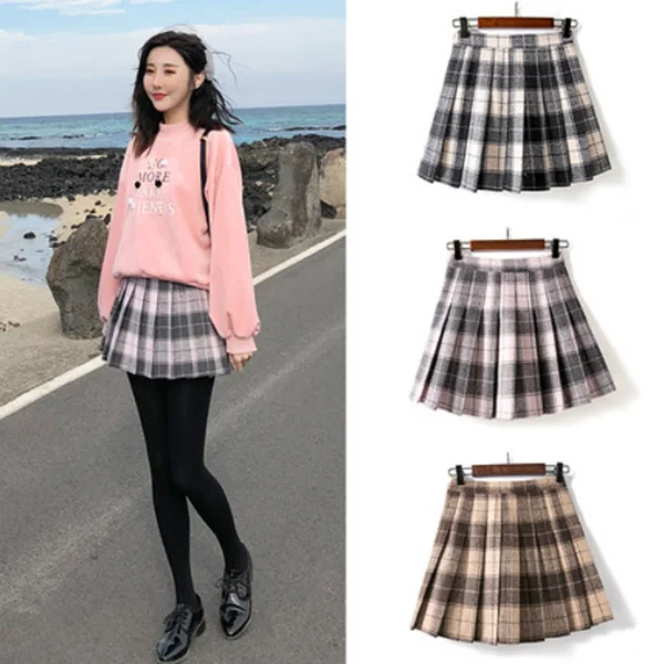 Wool check pleated skirt yv42846 wrap skirt elegant