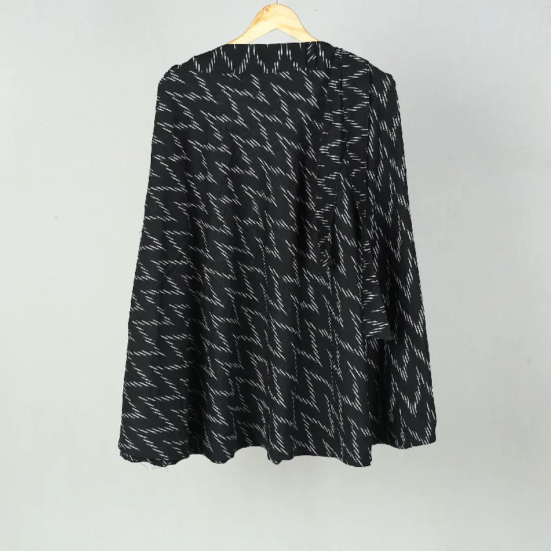 Black - Wrap Around Cotton Pochampally Ikat Skirt 14 button skirt front