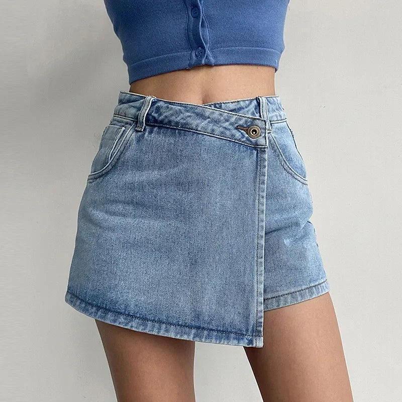 Y2k Fashion Slim Denim High-Waisted Shorts Skirt Bottom linen skirt natural