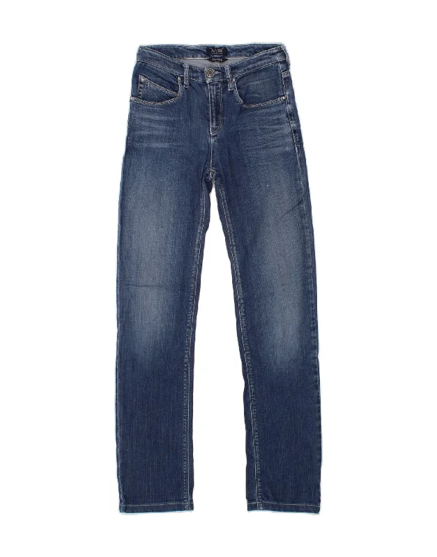 ARMANI Womens Magnolia Skinny Jeans W25 L29 Blue Chic Rip-Detail High-Waist Jeans