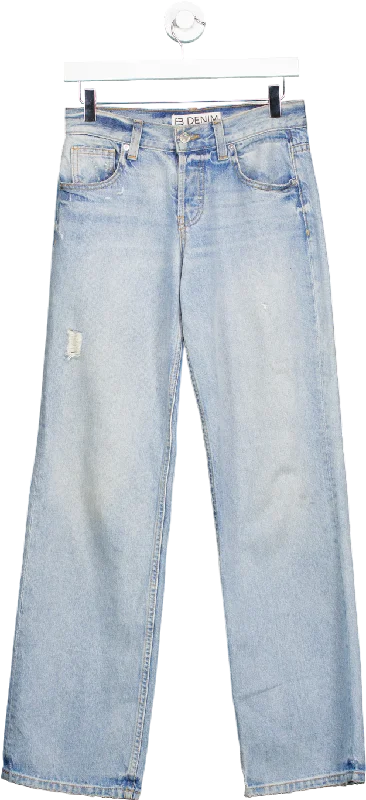B Denim Light Blue Straight Leg Jeans UK W24 Elegant High-Waisted Flared Jeans