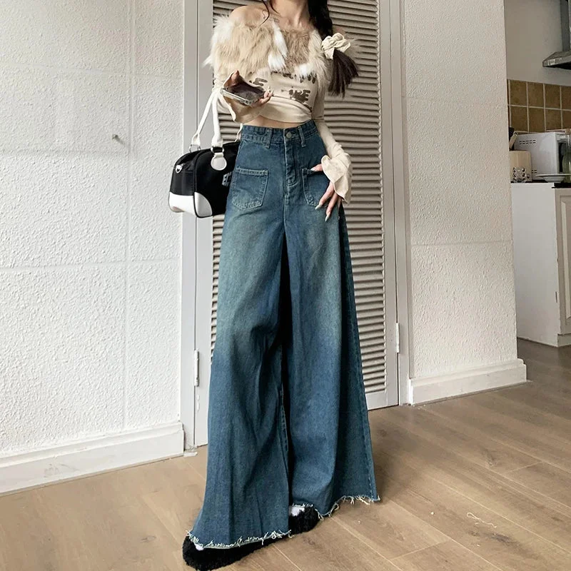 Wide-Legged Trousers Female New Burlap Design Versatile Loose Thin Skirt Jeans Comfortable Jogger Style Jeans Wide-Legged Trousers Female New Burlap Design Versatile Loose Thin Skirt Jeans Comfortable Jogger Style Jeans