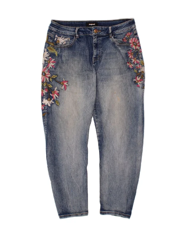 DESIGUAL Womens Slim Jeans W32 L25 Blue Floral Cotton Trendy Bootcut High-Waisted Jeans DESIGUAL Womens Slim Jeans W32 L25 Blue Floral Cotton Trendy Bootcut High-Waisted Jeans