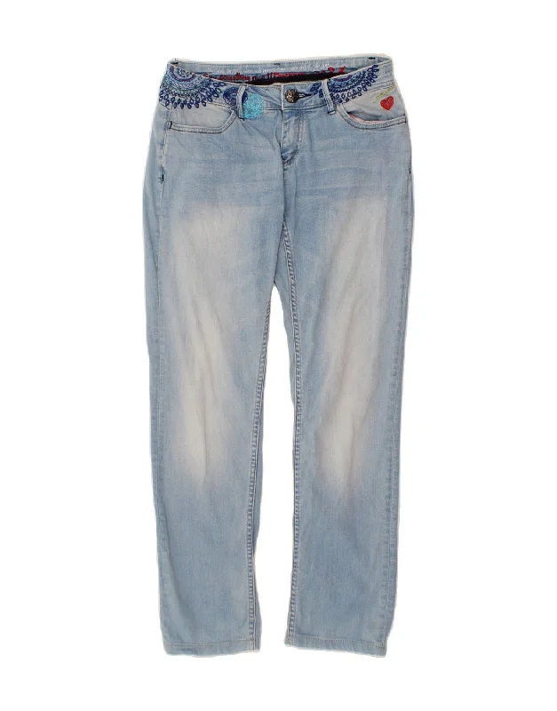 DESIGUAL Womens Straight Jeans W26 L28 Blue Chic Double Waistband Jeans