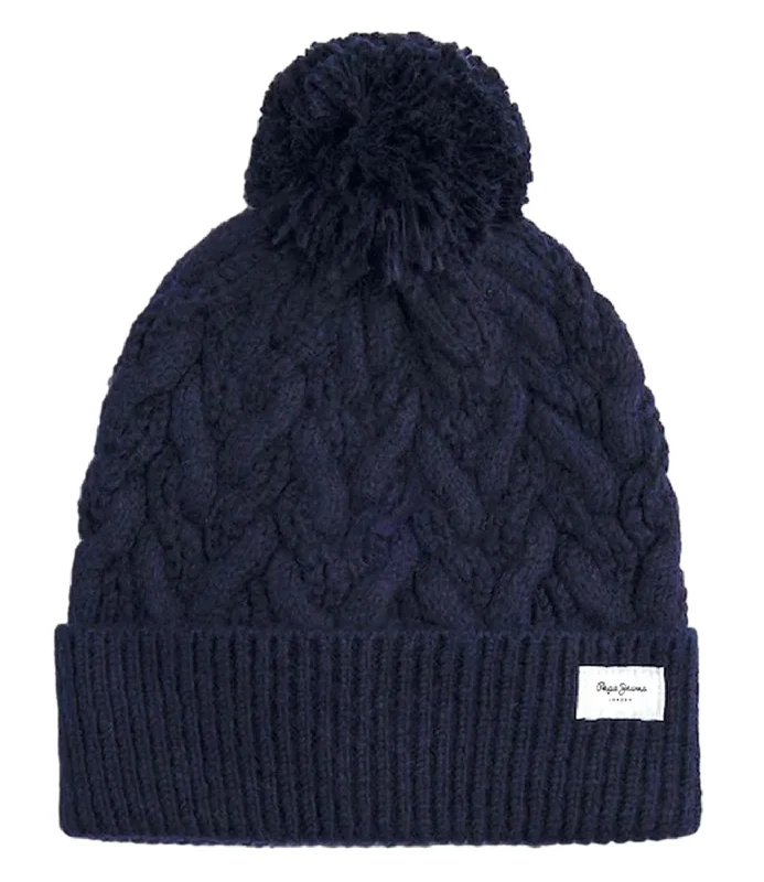 Pepe Jeans cappello donna blu a trecce con pon pon e logo bianco Casual High-Waisted Bootcut Jeans Pepe Jeans cappello donna blu a trecce con pon pon e logo bianco Casual High-Waisted Bootcut Jeans