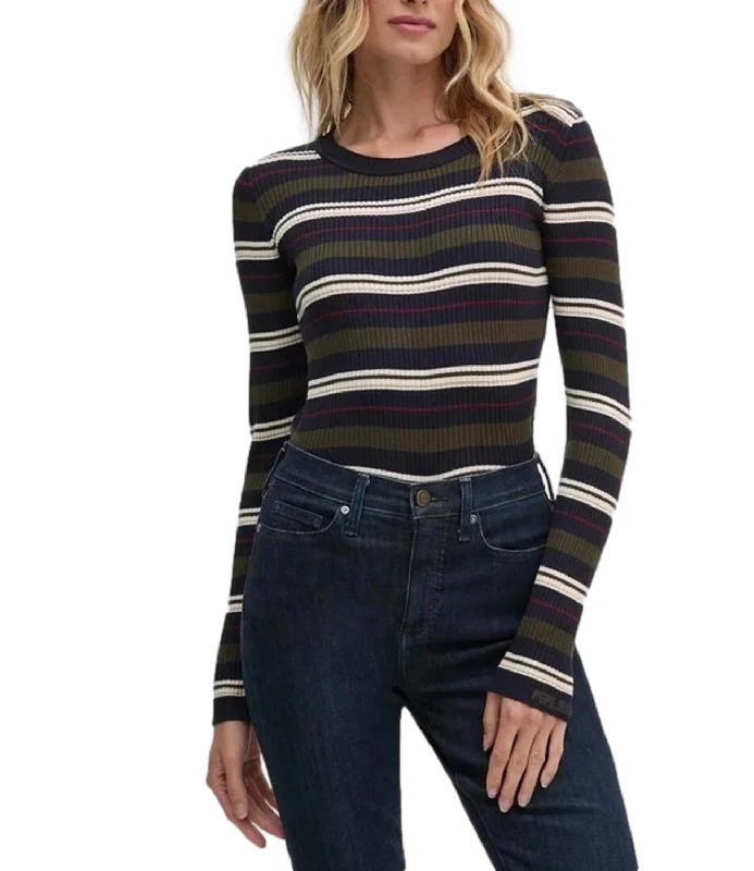 Pepe Jeans pullover hillary blu a righe donna Fashionable Frayed Hem Denim